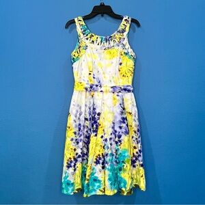Muse Watercolor Style Floral Fit And Flare Spring Dress With Belt Women Size 4